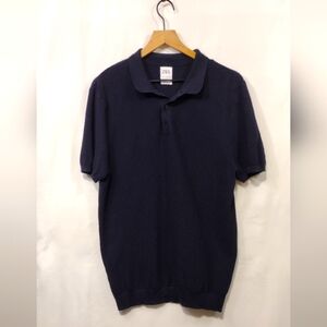 Zara Knit Polo Shirt Mens XL Blue Office Career Boho Retro Minimalist